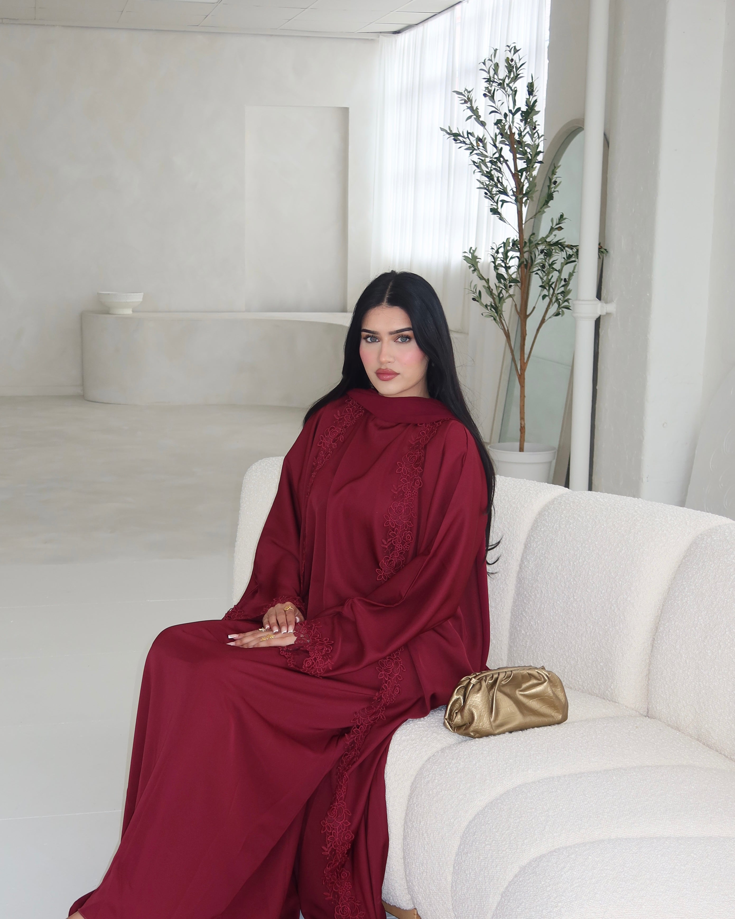 Burgundy Lace Abaya