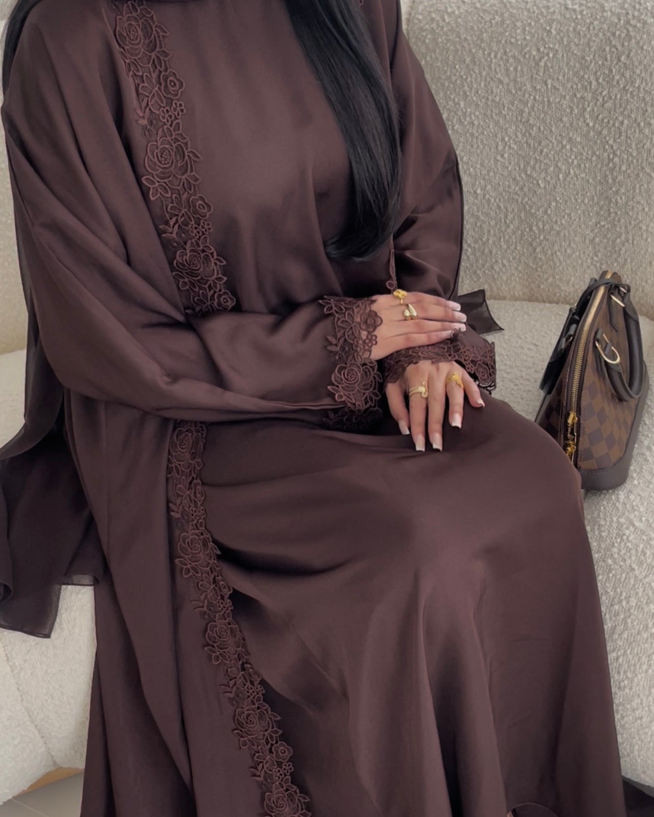 Chocolate Brown Lace Abaya