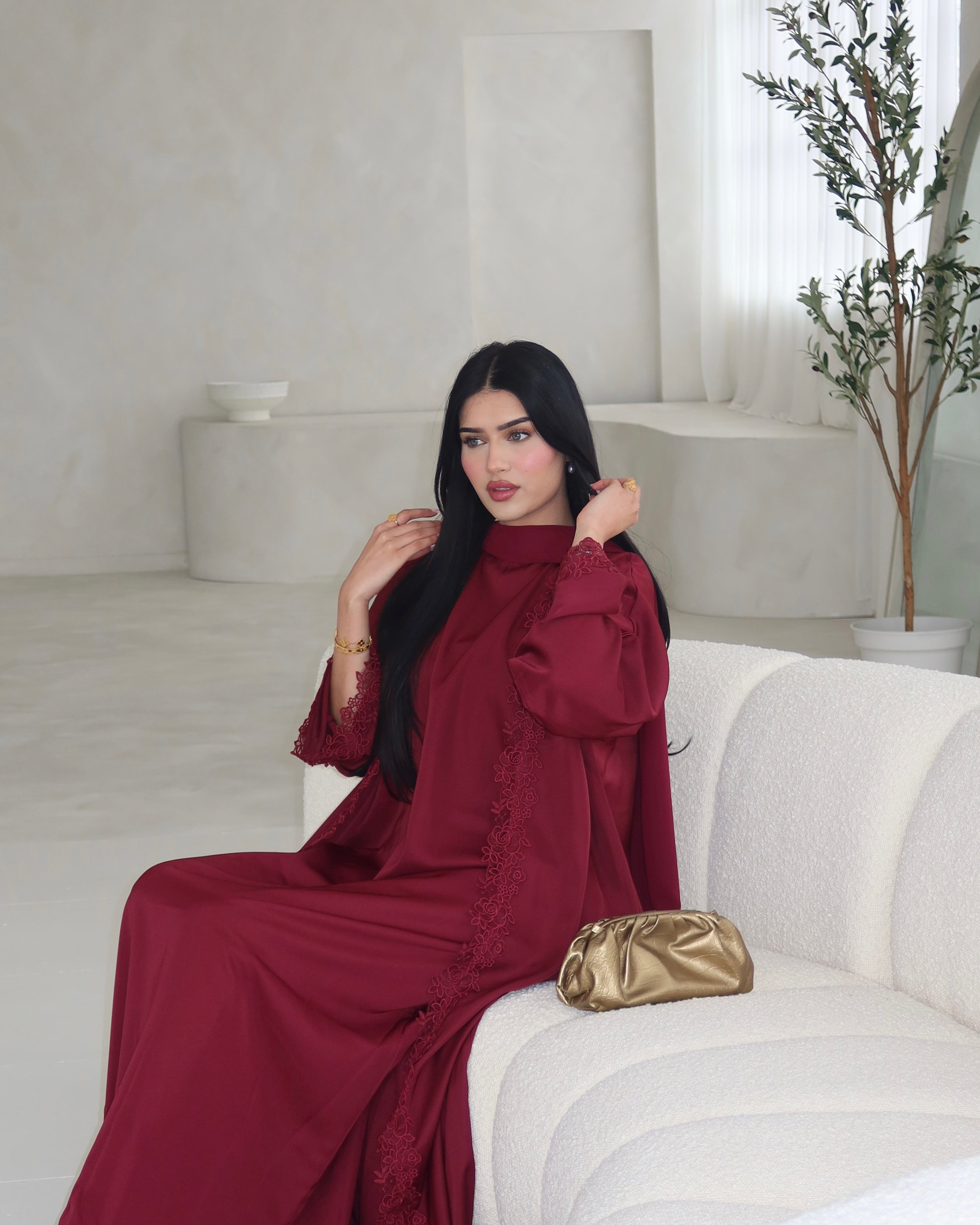 Burgundy Lace Abaya