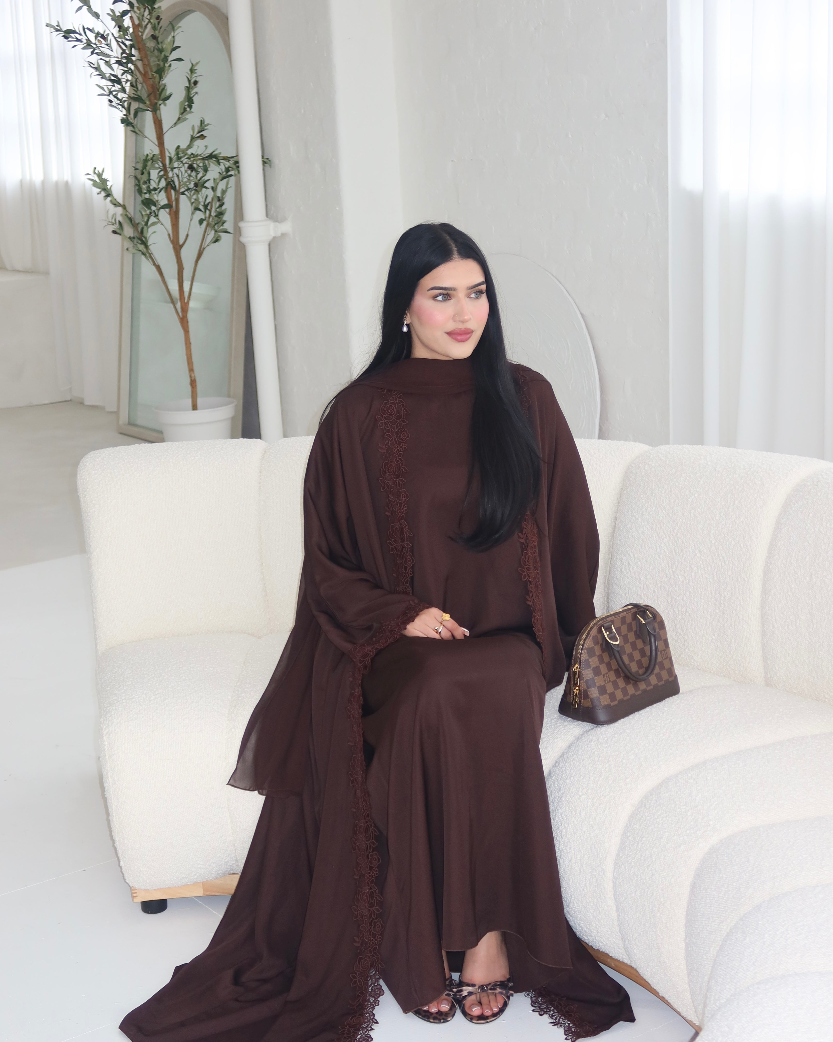 Chocolate Brown Lace Abaya