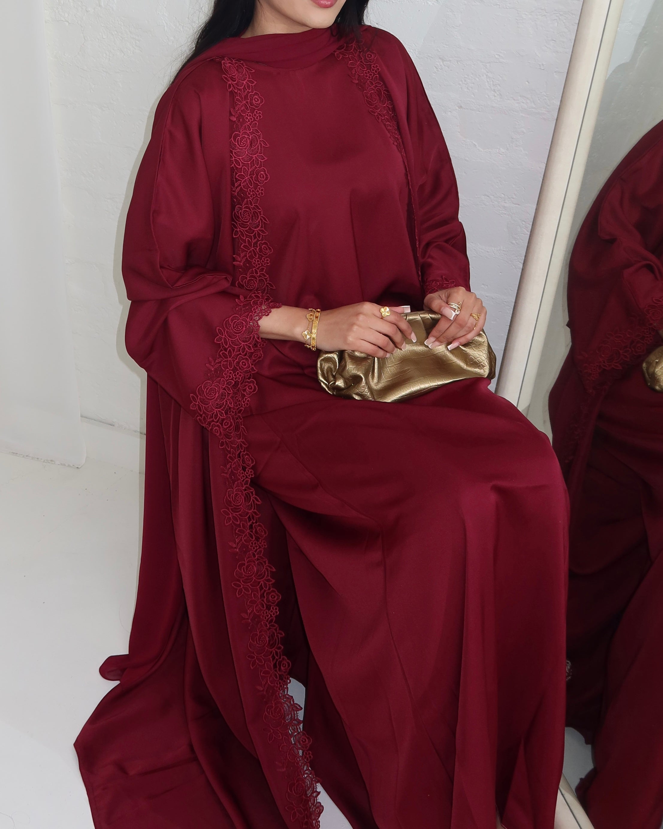 Burgundy Lace Abaya