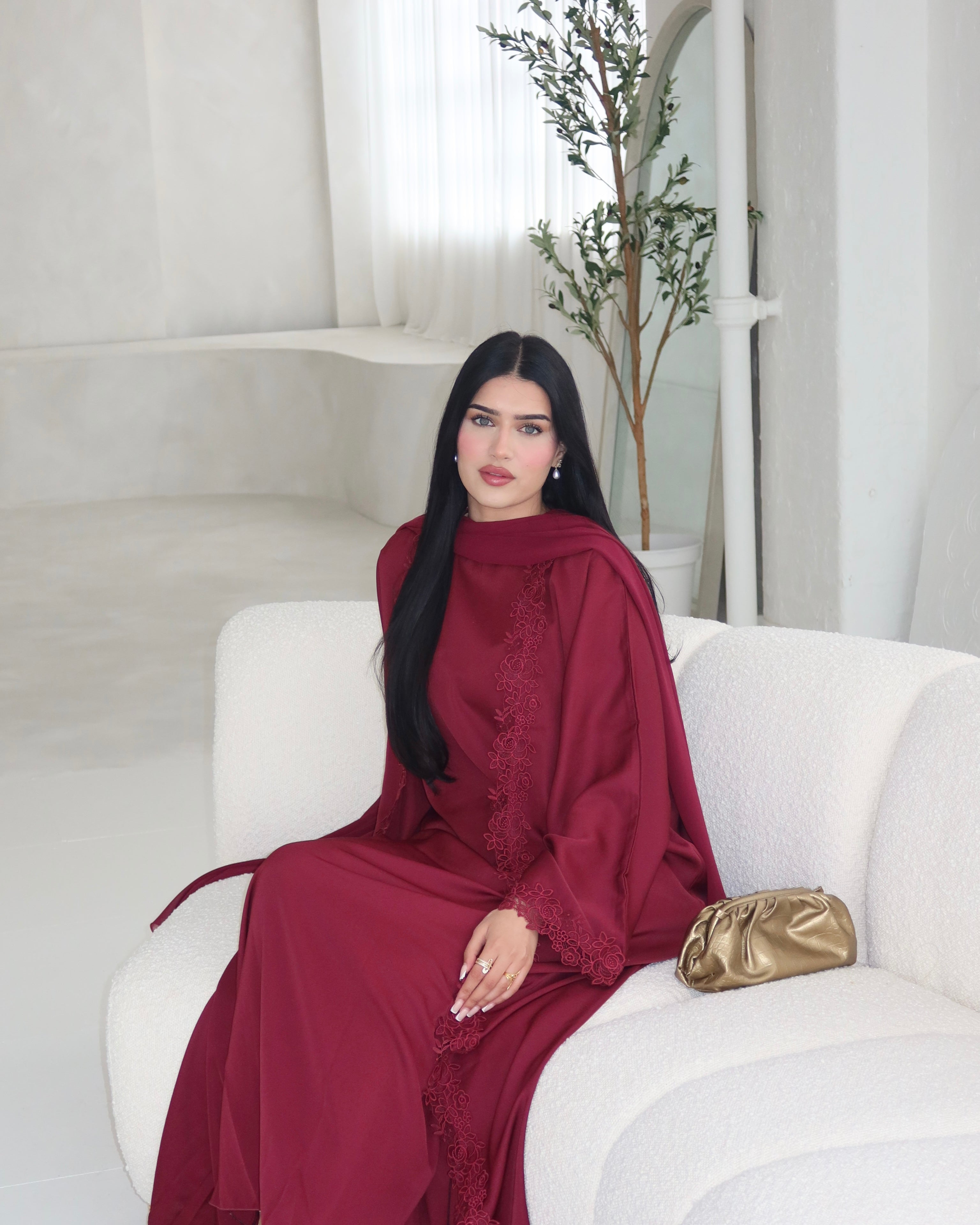 Burgundy Lace Abaya